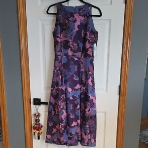 Elegant Floral Midi Dress in Purple and Pink